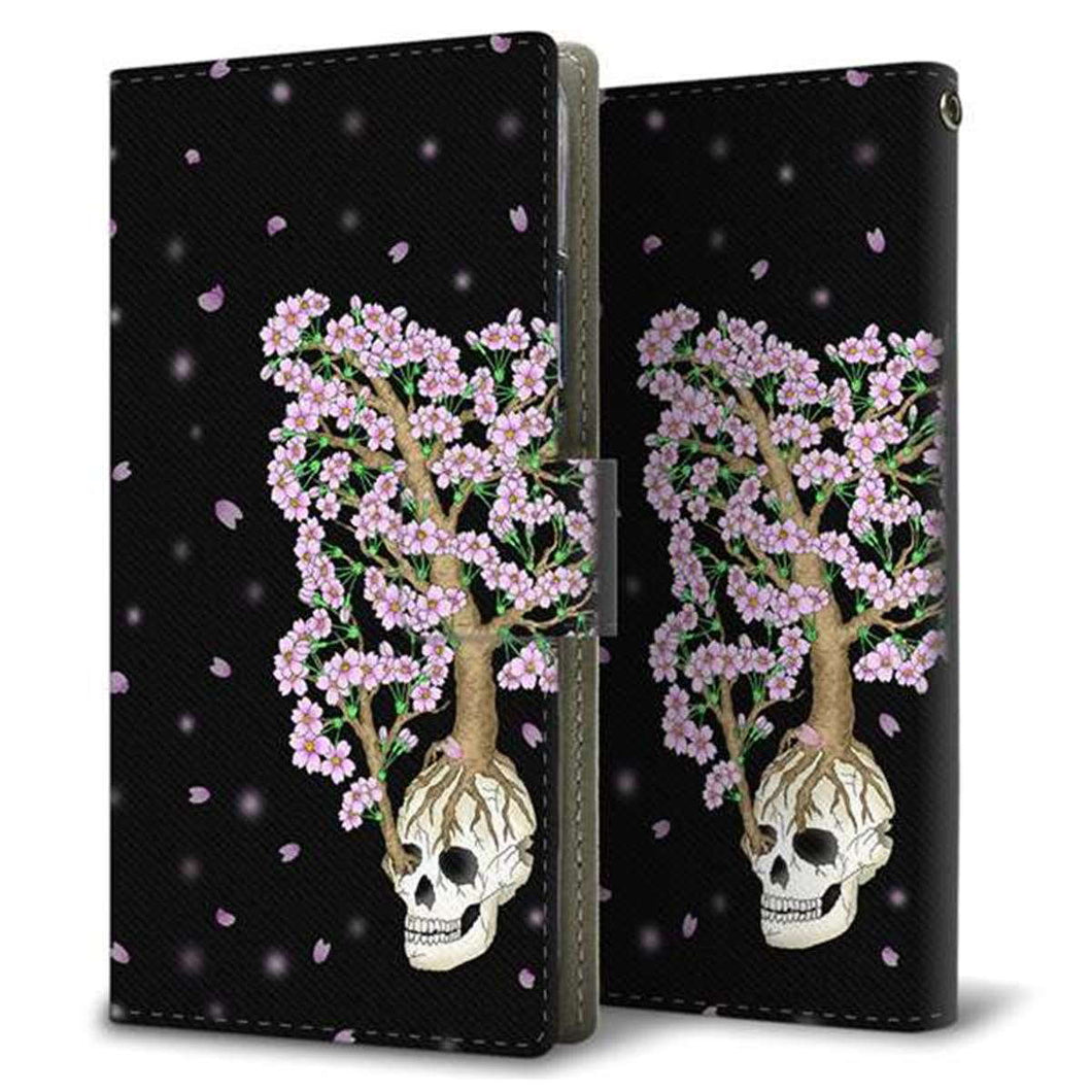 楽天モバイル アクオスセンス4 プラス SH-M16 画質仕上げ プリント手帳型ケース(薄型スリム)【AG829 骸骨桜(黒)】