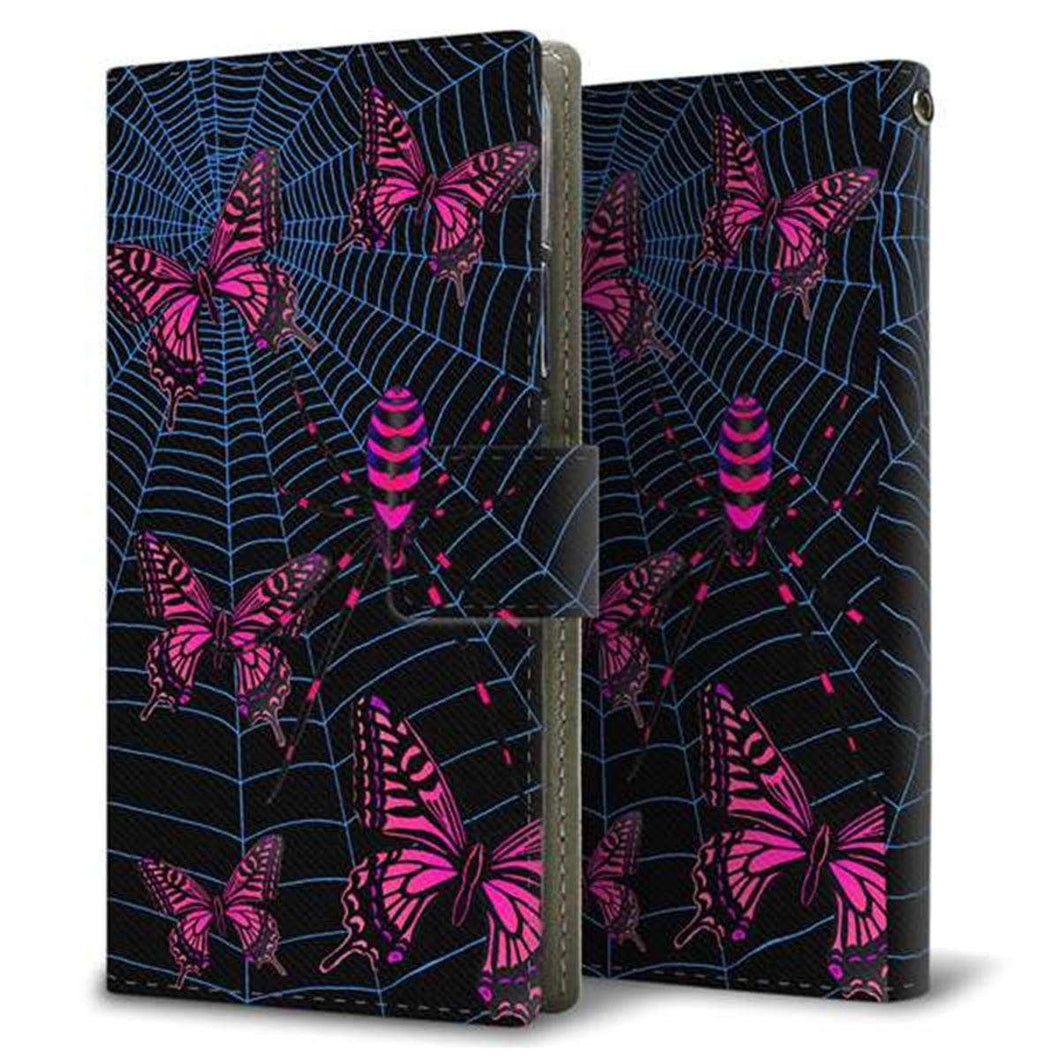 docomo らくらくスマートフォン4 F-04J 画質仕上げ プリント手帳型ケース(薄型スリム)【AG831 蜘蛛の巣に舞う蝶(赤)】