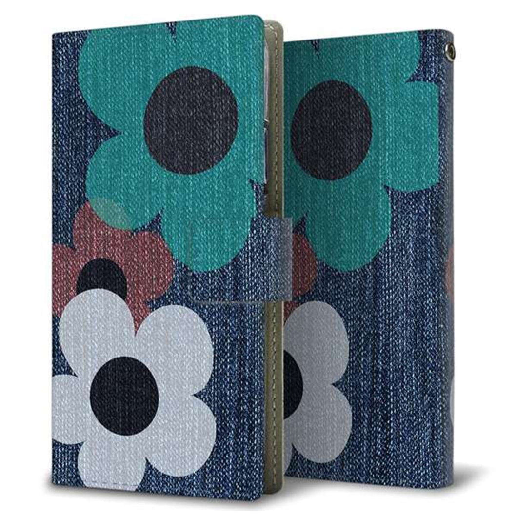 SoftBank ディグノ ジェイ 704KC 画質仕上げ プリント手帳型ケース(薄型スリム)【EK869 ルーズフラワーinデニム風】 耐衝撃