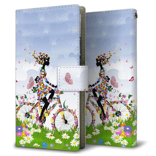 SoftBank シンプルスマホ5 A001SH 画質仕上げ プリント手帳型ケース(薄型スリム)【EK911 花と少女と自転車】