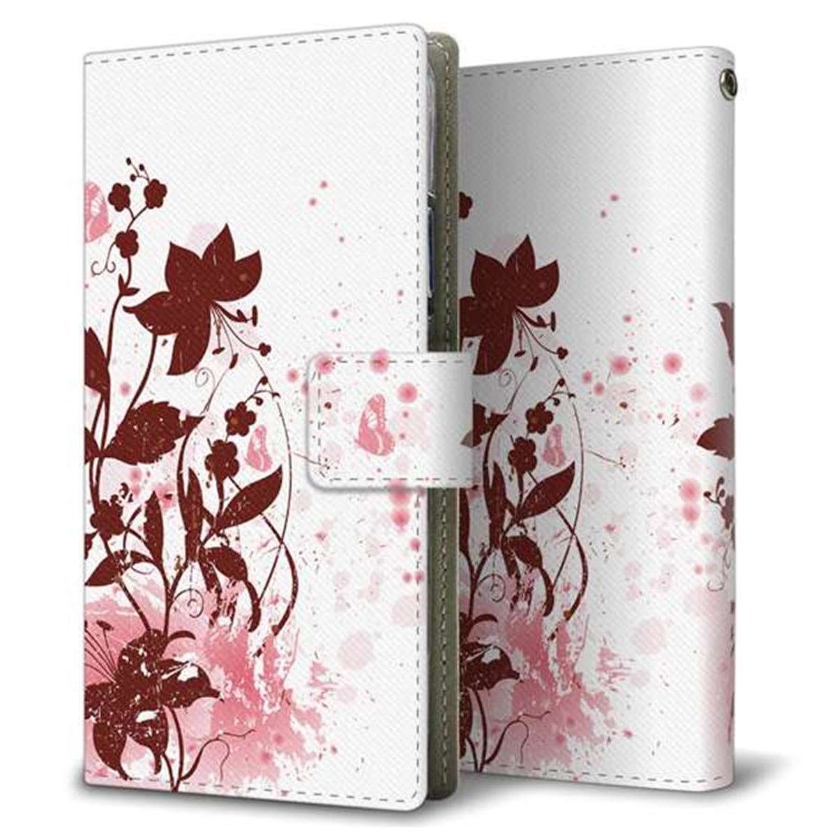 au ギャラクシー S10+ SCV42 画質仕上げ プリント手帳型ケース(薄型スリム)【EK914 赤い花と蝶】