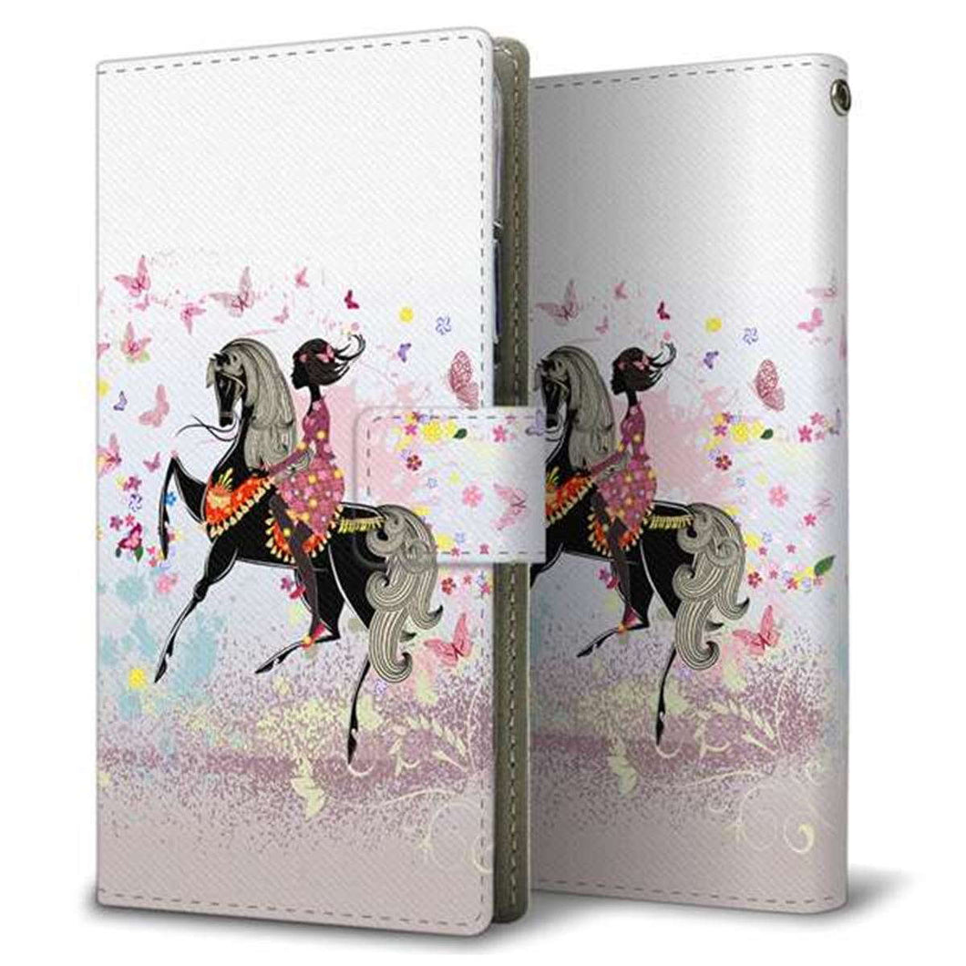 au ギャラクシー S10+ SCV42 画質仕上げ プリント手帳型ケース(薄型スリム)【EK916  馬と蝶と少女】