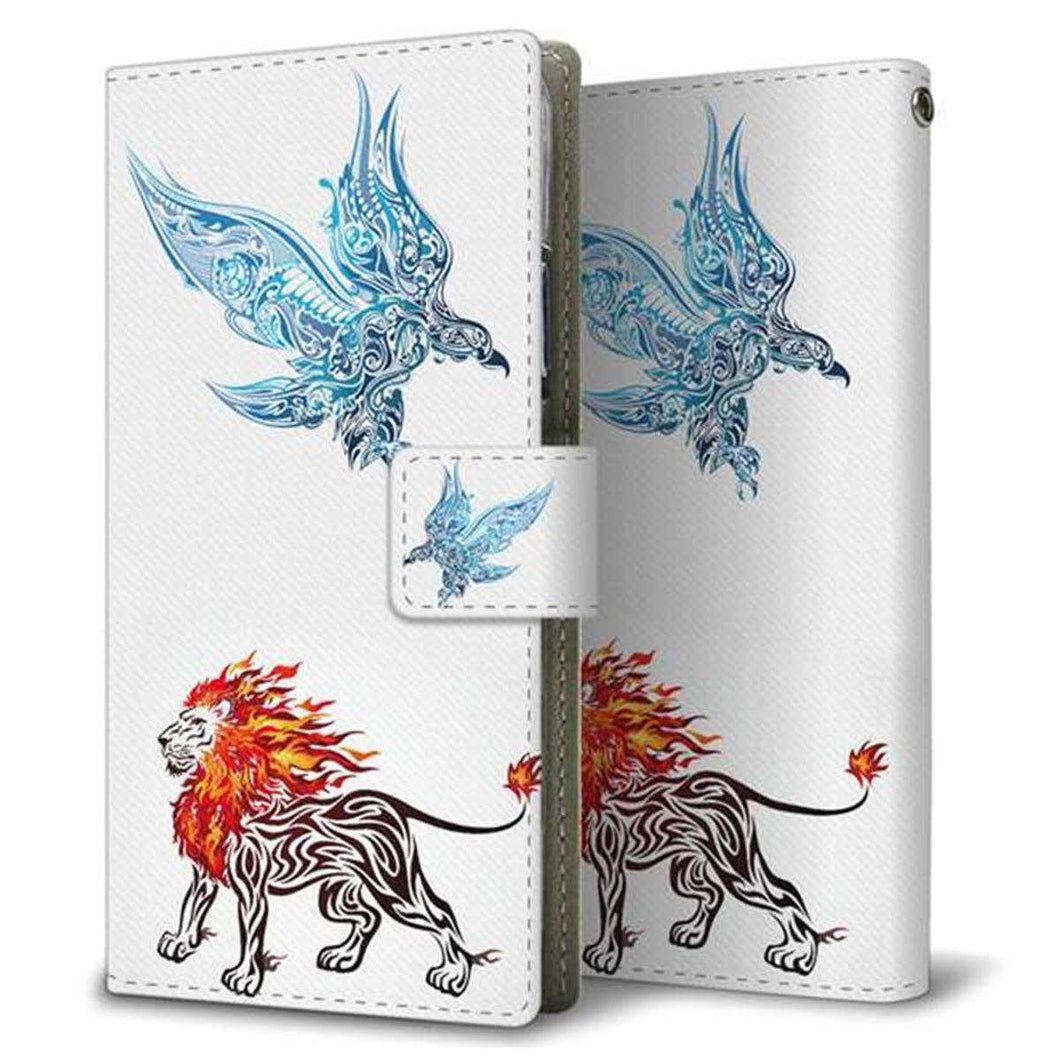 SoftBank シンプルスマホ4 707SH 画質仕上げ プリント手帳型ケース(薄型スリム)【EK917 氷の鳥と炎の獅子】
