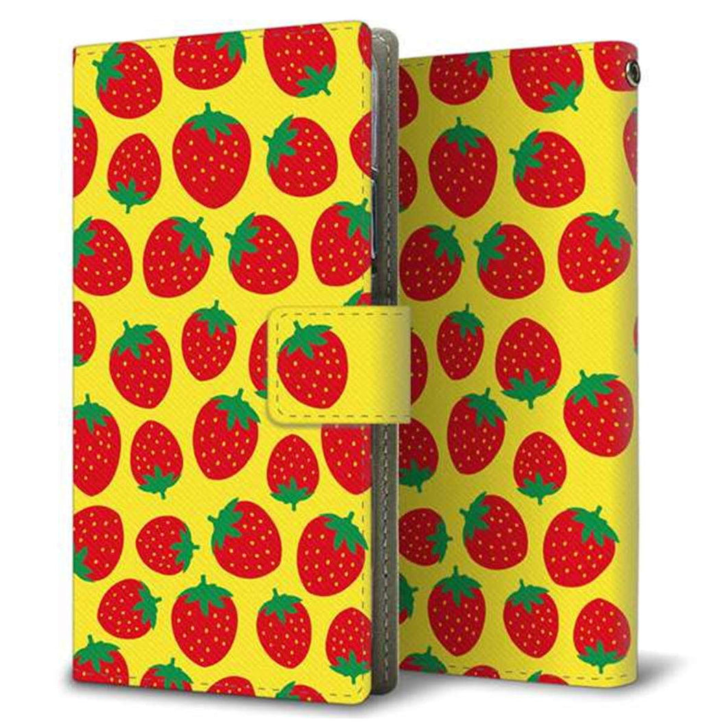 UQmobile アクオス L2 SH-L02 画質仕上げ プリント手帳型ケース(薄型スリム)【SC812 小さいイチゴ模様 レッドとイエロー】