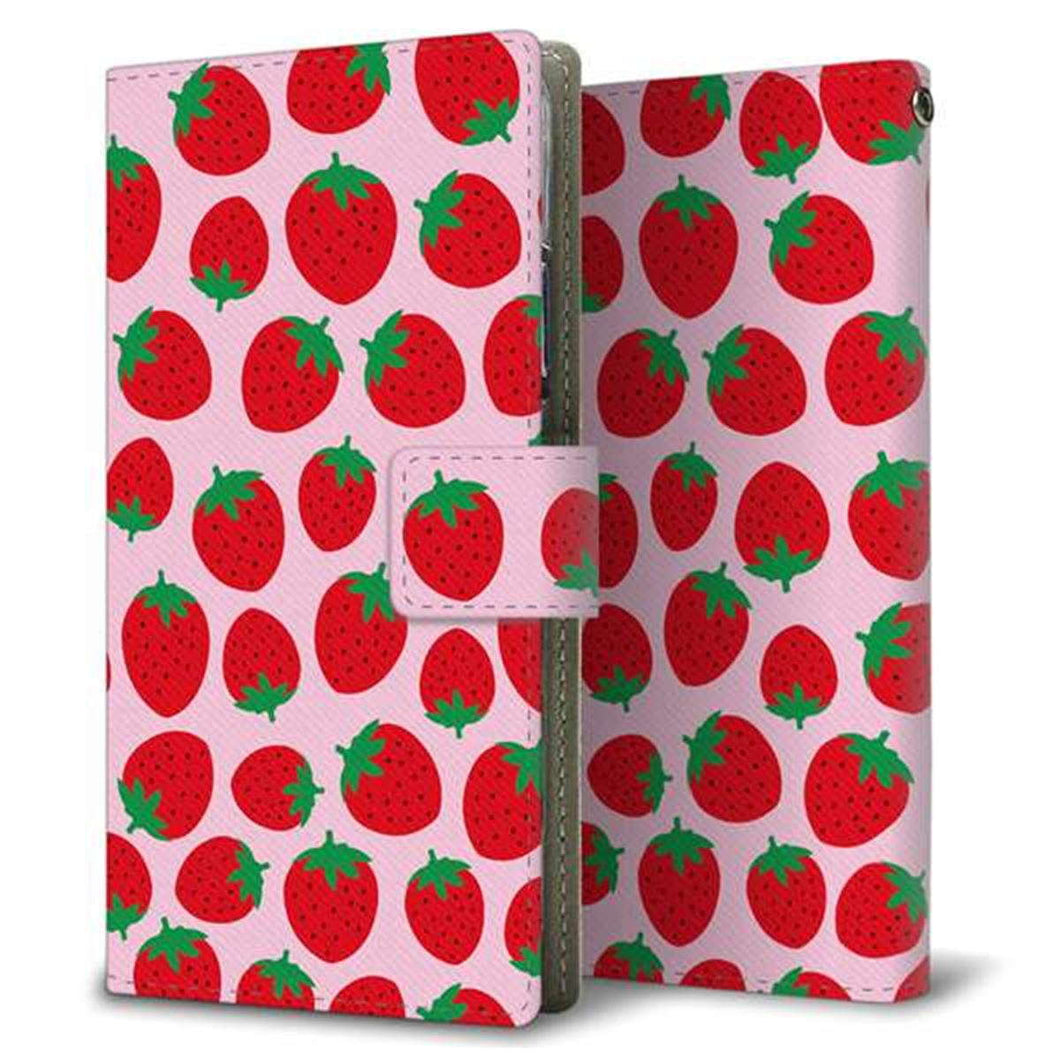 au ギャラクシーA21 シンプル SCV49 画質仕上げ プリント手帳型ケース(薄型スリム)【SC813 小さいイチゴ模様 レッドとピンク】