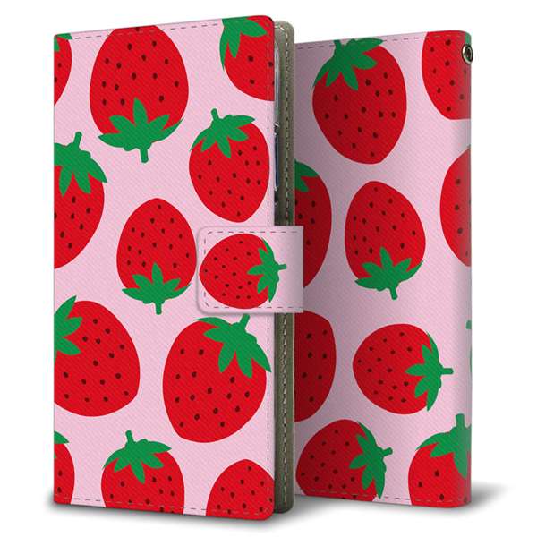 iPhone12 高画質仕上げ プリント手帳型ケース(薄型スリム)大きいイチゴ模様