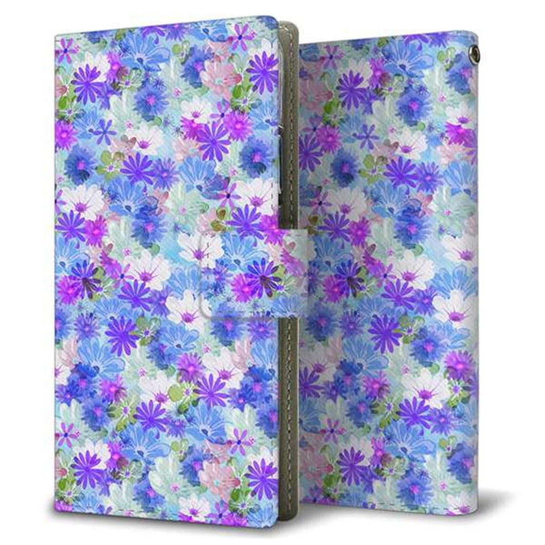 アクオス センス3 ベーシック 907SH 画質仕上げ プリント手帳型ケース(薄型スリム)【SC875 リバティプリント プレスドフラワー(ブルー)】