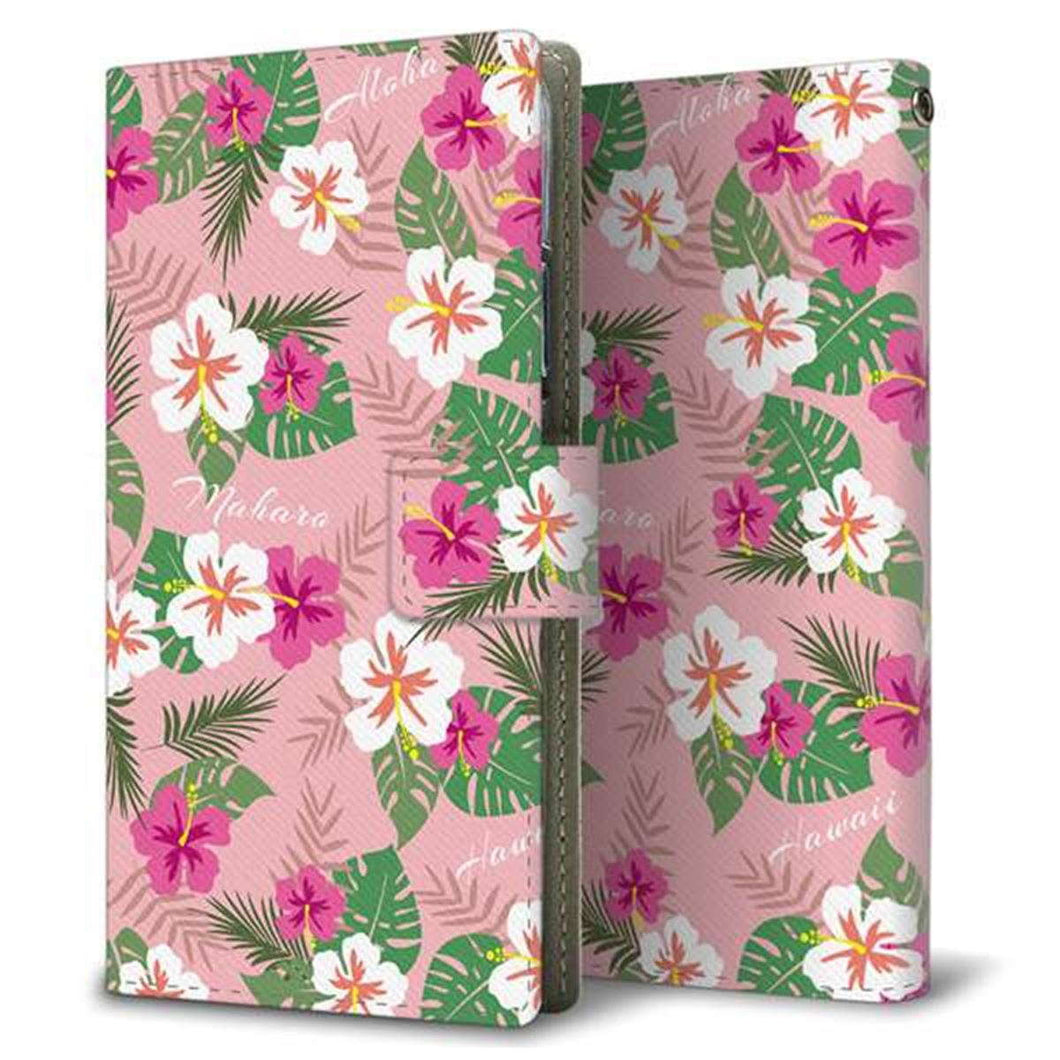 docomo ディズニーモバイル DM-01J 画質仕上げ プリント手帳型ケース(薄型スリム)【SC882 ハワイアンアロハレトロ(ピンク)】