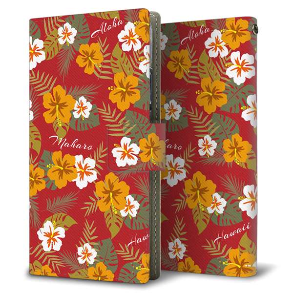 HUAWEI(ファーウェイ) nova lite 3プラス POT-LX2J 高画質仕上げ プリント手帳型ケース(薄型スリム)【SC885 ハワイアンアロハレトロ(レッド)】