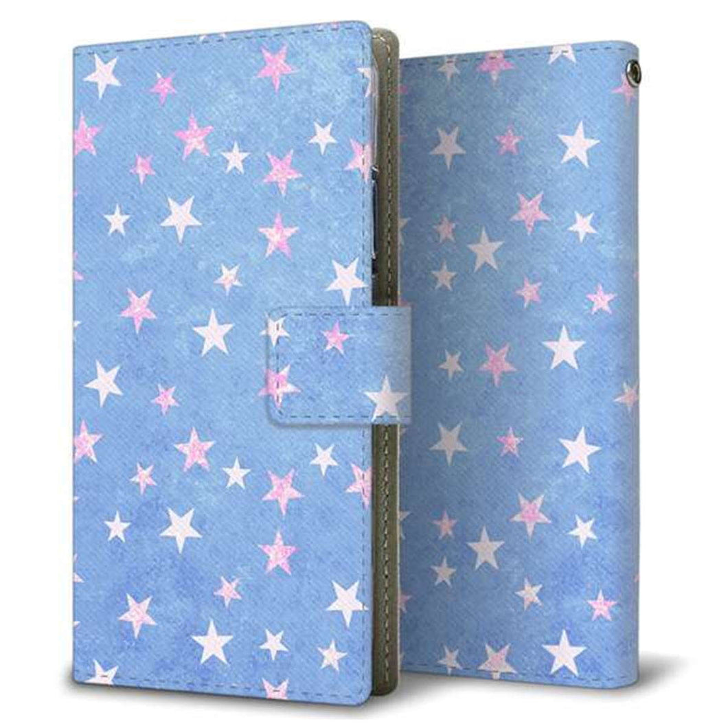 AQUOS wish A104SH Y!mobile 画質仕上げ プリント手帳型ケース(薄型スリム)【SC887 お星さまキラキラ(ブルー)】