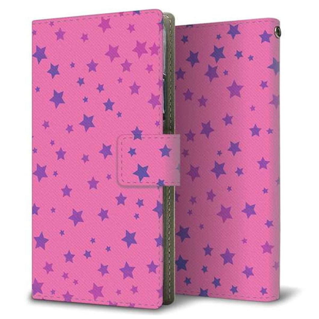 らくらくスマートフォン F-52B docomo 画質仕上げ プリント手帳型ケース(薄型スリム)【SC899 星柄プリント(ピンク)】
