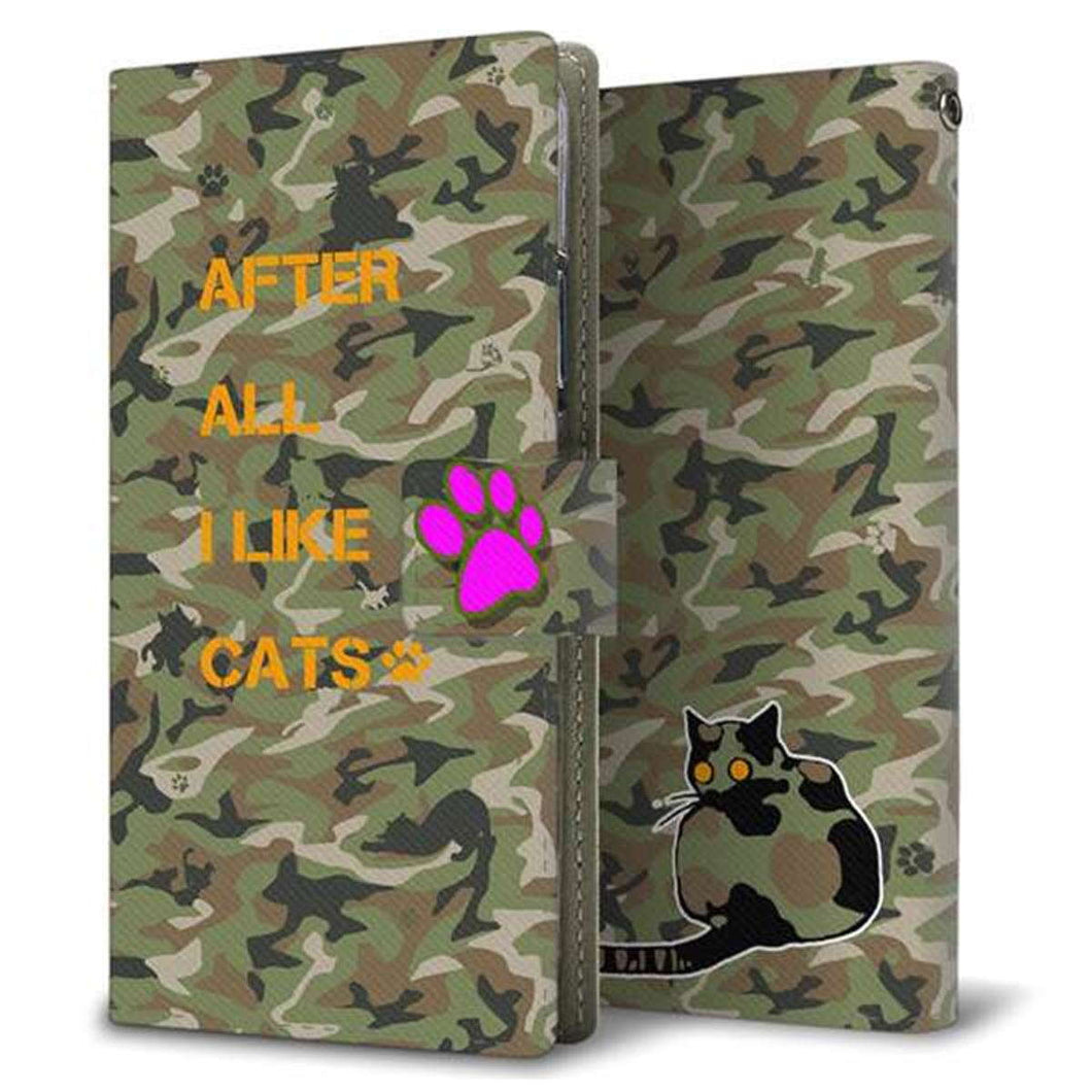 au ギャラクシー S9 SCV38 画質仕上げ プリント手帳型ケース(薄型スリム)【YA891 緑迷彩ネコ03 L】