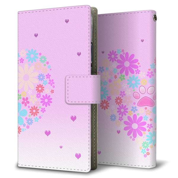 Galaxy S22 SCG13 au 高画質仕上げ プリント手帳型ケース(薄型スリム)ハートと肉球