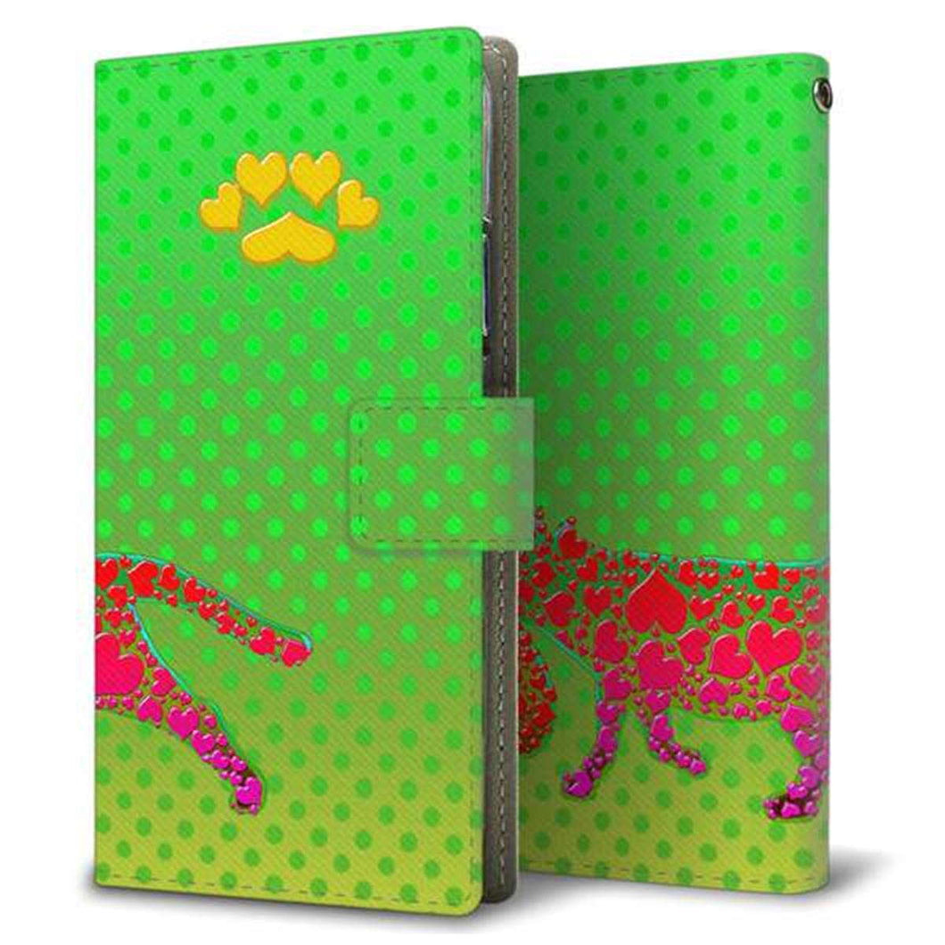 Xperia 5 IV SOG09 au 画質仕上げ プリント手帳型ケース(薄型スリム)【YA977 ハートネコ03】