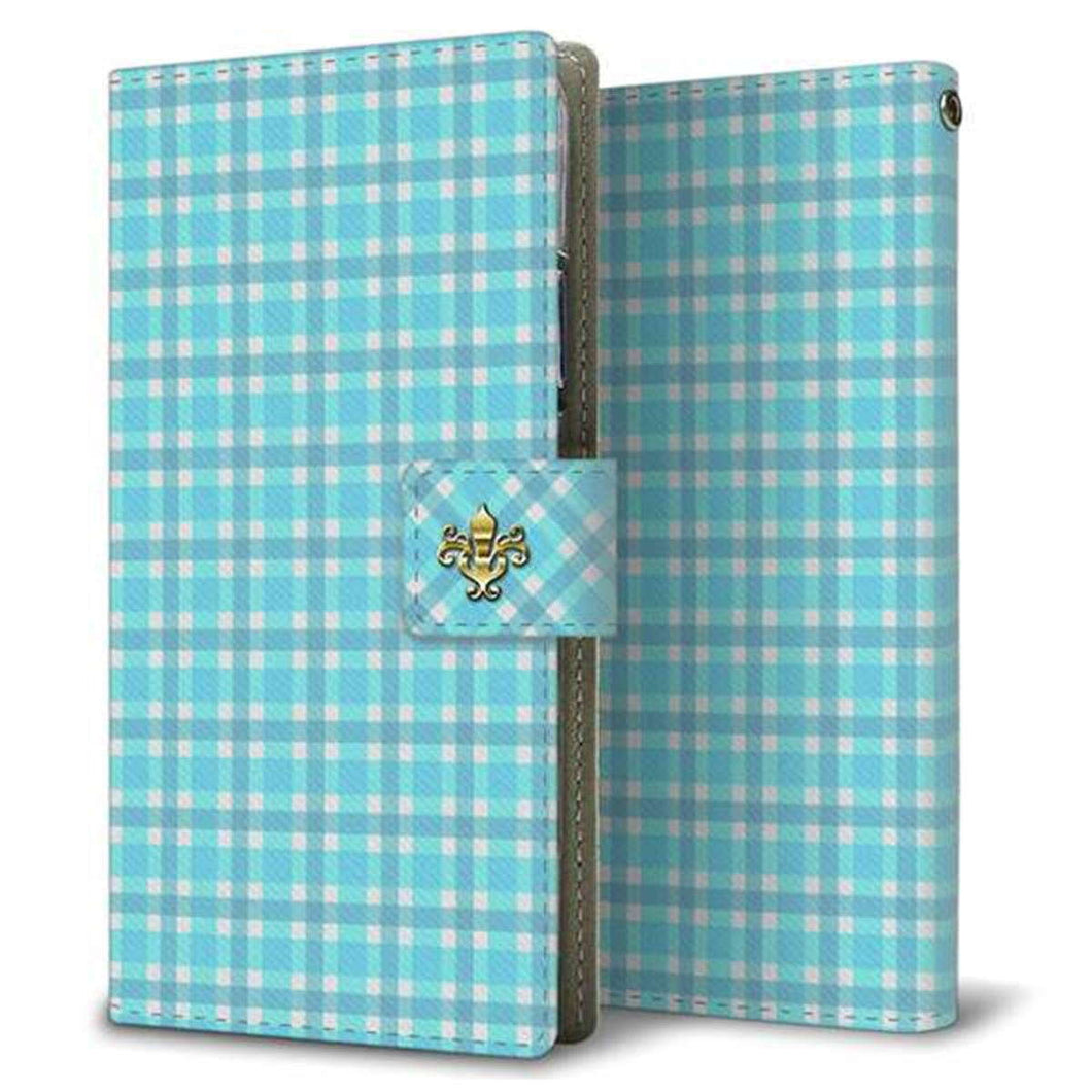 シンプルスマホ6 A201SH SoftBank 画質仕上げ プリント手帳型ケース(薄型スリム)【YB825 チェック ブルー】