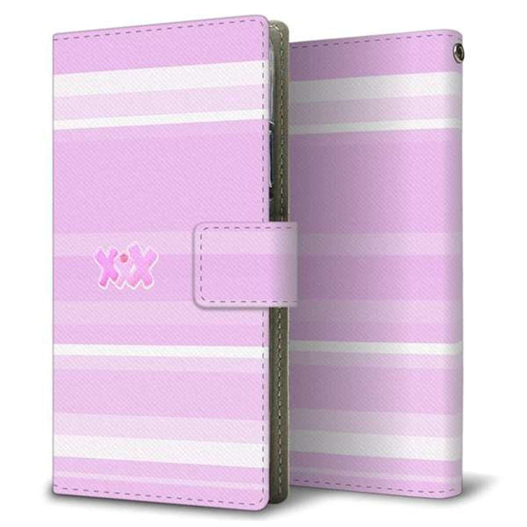 docomo ディズニーモバイル DM-01J 画質仕上げ プリント手帳型ケース(薄型スリム)【YB930 ボーダーピンク】