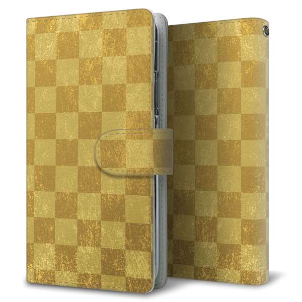 DIGNO SX3 KYG02 au 高画質仕上げ プリント手帳型ケース(通常型) 【619 市松模様-金(骨董風に傷んだイメージ)】