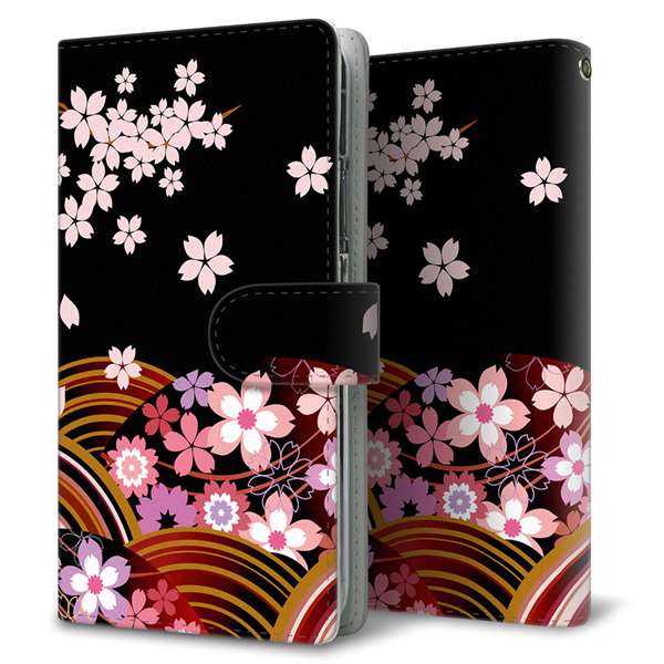 softbank アクオス R3 808SH 高画質仕上げ プリント手帳型ケース(通常型)【1237 和柄&筆文字・夜桜の宴】