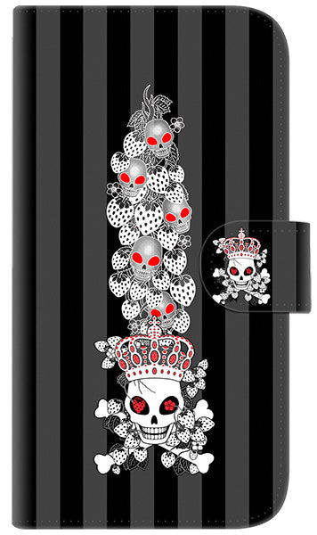 iPhone6 PLUS 高画質仕上げ プリント手帳型ケース(通常型)【AG802 苺骸骨王冠蔦(黒)】