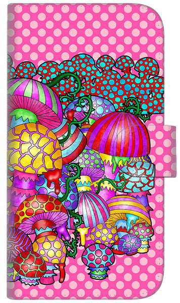 iPhone6 PLUS 高画質仕上げ プリント手帳型ケース(通常型)【AG806 きのこ(ピンク)】