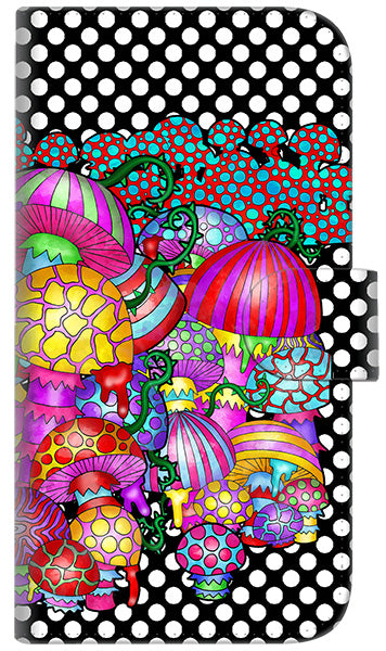 iPhone6 PLUS 高画質仕上げ プリント手帳型ケース(通常型)【AG807 きのこ(黒)】