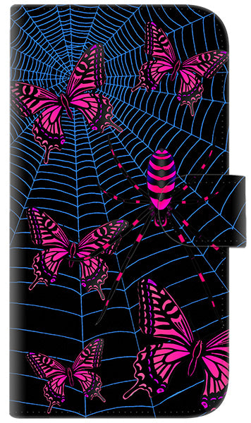 iPhone6 PLUS 高画質仕上げ プリント手帳型ケース(通常型)【AG831 蜘蛛の巣に舞う蝶(赤)】