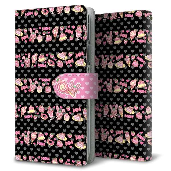 au ギャラクシーS7エッジ SCV33 高画質仕上げ プリント手帳型ケース(通常型)【AG860 イチゴウサギ(ラビベリー)のボーダースイーツ ブラック】