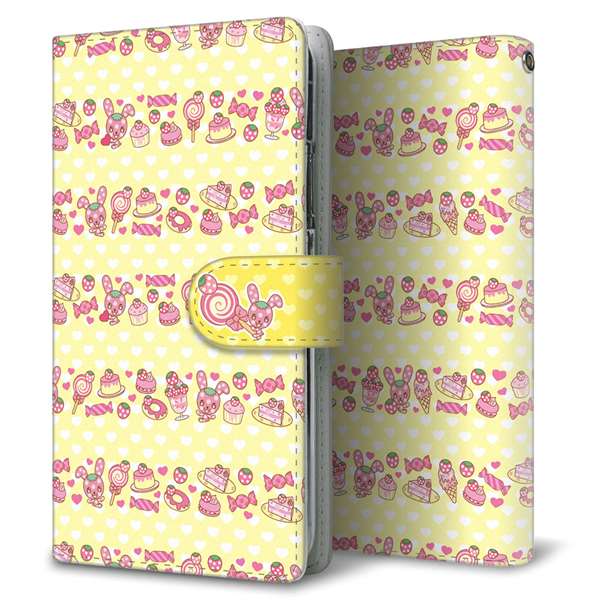 docomo ディズニーモバイル DM-01J 高画質仕上げ プリント手帳型ケース(通常型)【AG863 イチゴウサギ(ラビベリー)のボーダースイーツ イエロー】