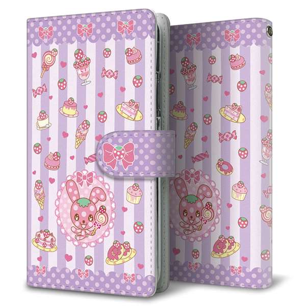 au エクスペリアXZ SOV34 高画質仕上げ プリント手帳型ケース(通常型)【AG867 イチゴウサギ(ラビベリー)の水玉スイーツ パープル】