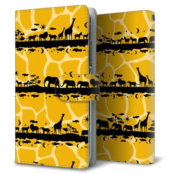 Y!mobile アンドロイドワン S1 高画質仕上げ プリント手帳型ケース(通常型)【AG873 サバンナアニマルキリン柄(黄色×黒)】