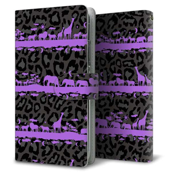 docomo アローズ NX F-01J 高画質仕上げ プリント手帳型ケース(通常型)【AG876 サバンナアニマルヒョウ柄(黒×パープル)】