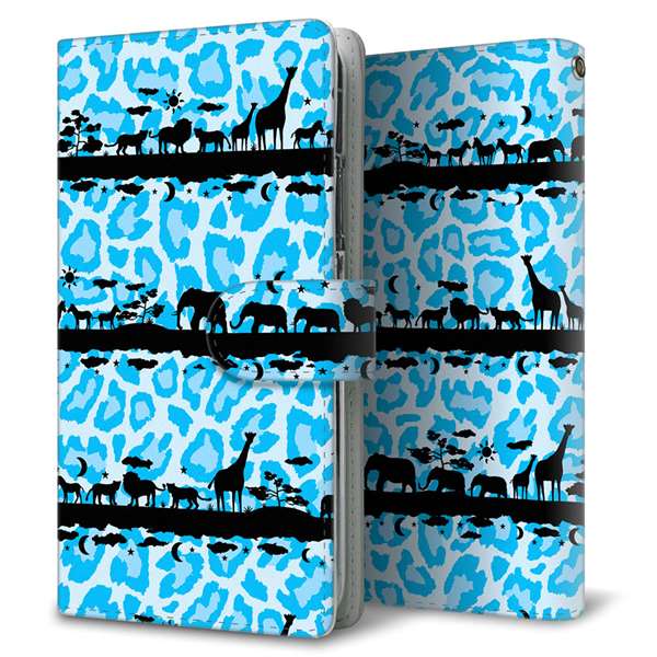 docomo エクスペリアXZ SO-01J 高画質仕上げ プリント手帳型ケース(通常型)【AG877 サバンナアニマルヒョウ柄(水色×黒)】