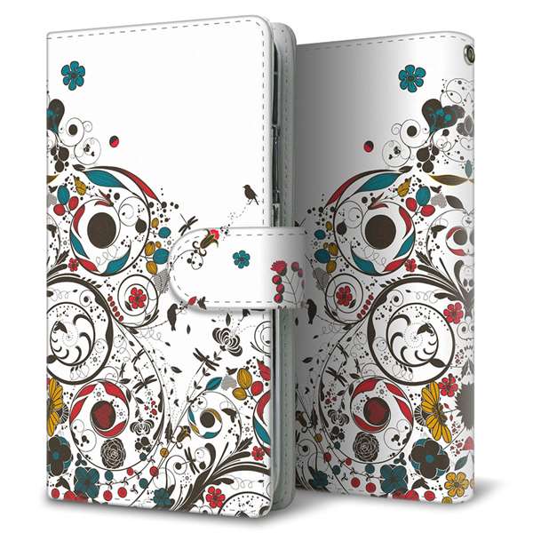 au イサイ V30+ LGV35 高画質仕上げ プリント手帳型ケース(通常型)【EK908 カラフルな花と鳥】