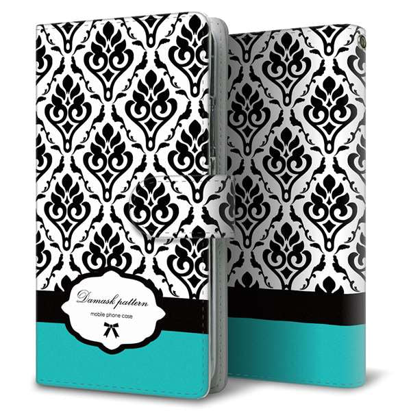 docomo アクオスセンス2 SH-01L 高画質仕上げ プリント手帳型ケース(通常型)【SC907 ダマスク柄 バイカラー(グリーン)】