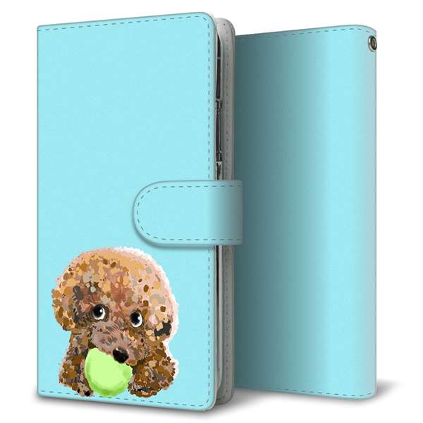 Xperia 5 IV SOG09 au 高画質仕上げ プリント手帳型ケース(通常型)【YJ054 トイプードル&ボール(ブルー)】