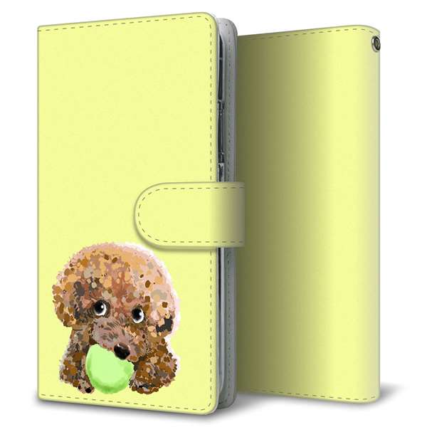 OPPO Reno7 A OPG04 au 高画質仕上げ プリント手帳型ケース(通常型)【YJ056 トイプードル&ボール(イエロー)】