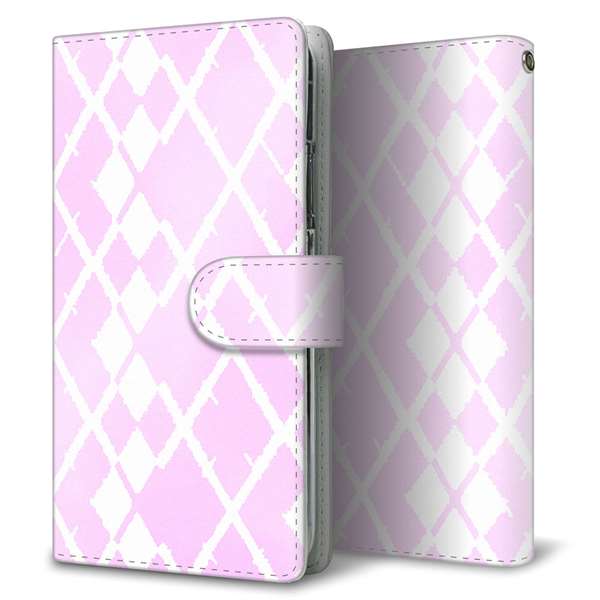 Xperia Ace III SOG08 au 高画質仕上げ プリント手帳型ケース(通常型)【YJ237 アーガイル(うすピンク)】