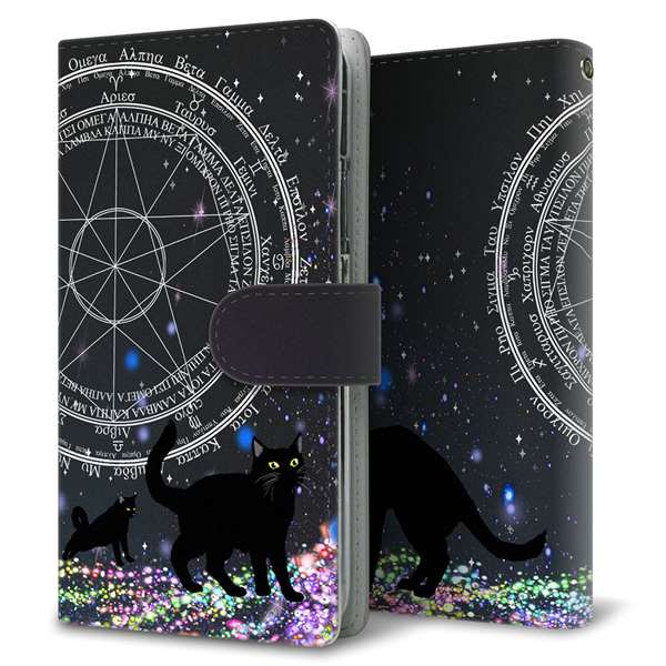 Google Pixel 3a XL 高画質仕上げ プリント手帳型ケース(通常型)【YJ330 魔法陣猫 キラキラ 黒猫】
