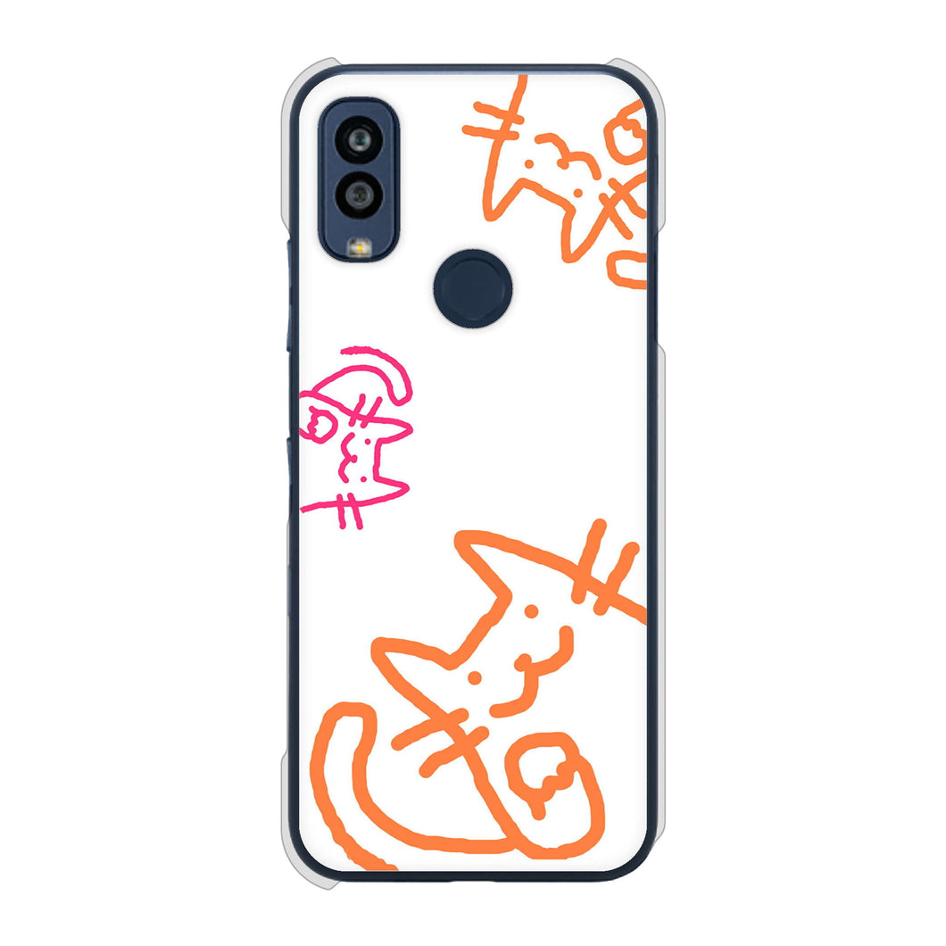 Android One S10 Y!mobile 高画質仕上げ 背面印刷 ハードケース 【1098 手まねきする3匹のネコ】