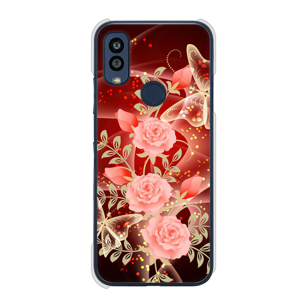Android One S10 Y!mobile VA824 魅惑の蝶とピンクのバラ ハードケース 背面印刷
