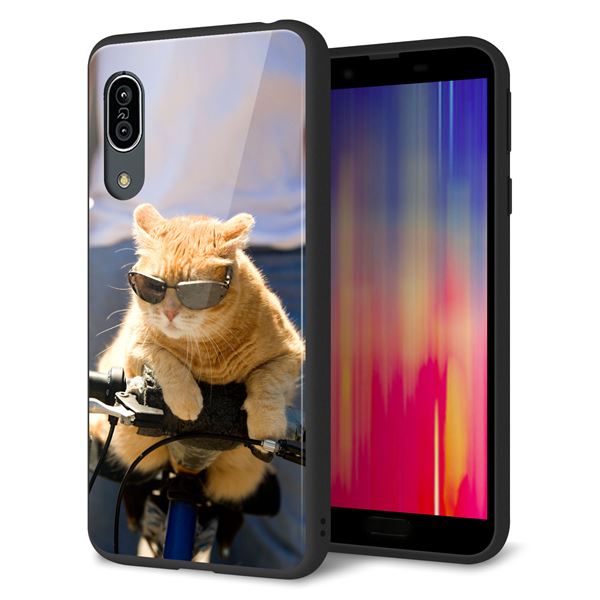 Andoroid One S7 強化ガラス&TPUスマホケース ガラプリ【595 にゃんとサイクル】