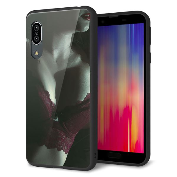 Andoroid One S7 強化ガラス&TPUスマホケース ガラプリ【KM887 ランジェリー】