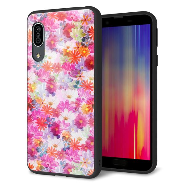 Andoroid One S7 強化ガラス&TPUスマホケース ガラプリ【SC874 リバティプリント プレスドフラワー(ピンク)】