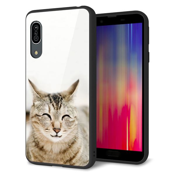 Andoroid One S7 強化ガラス&TPUスマホケース ガラプリ【VA801 笑福ねこ】