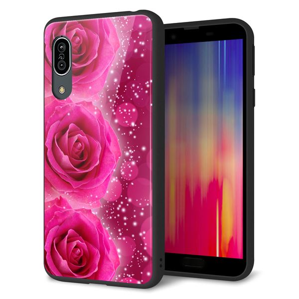 Andoroid One S7 強化ガラス&TPUスマホケース ガラプリ【VA815 3連のバラ】