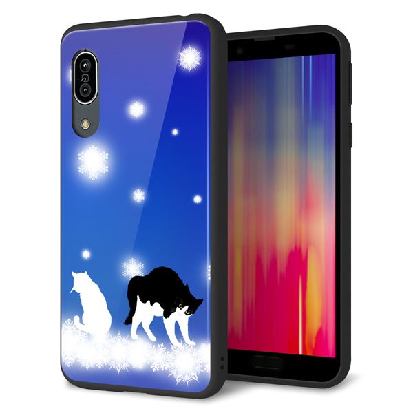 Andoroid One S7 強化ガラス&TPUスマホケース ガラプリ【YJ335 雪の結晶 はちわれ】