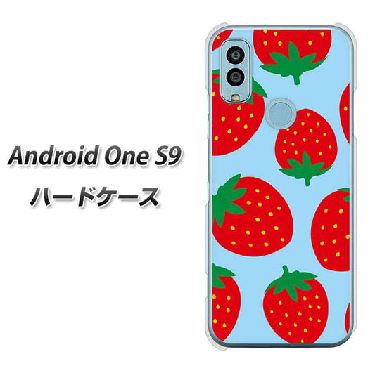 Android One S9 Y!mobile 高画質仕上げ 背面印刷 ハードケース【SC821 大きいイチゴ模様レッドとブルー】