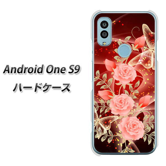 Android One S9 Y!mobile 高画質仕上げ 背面印刷 ハードケース【VA824 魅惑の蝶とピンクのバラ】