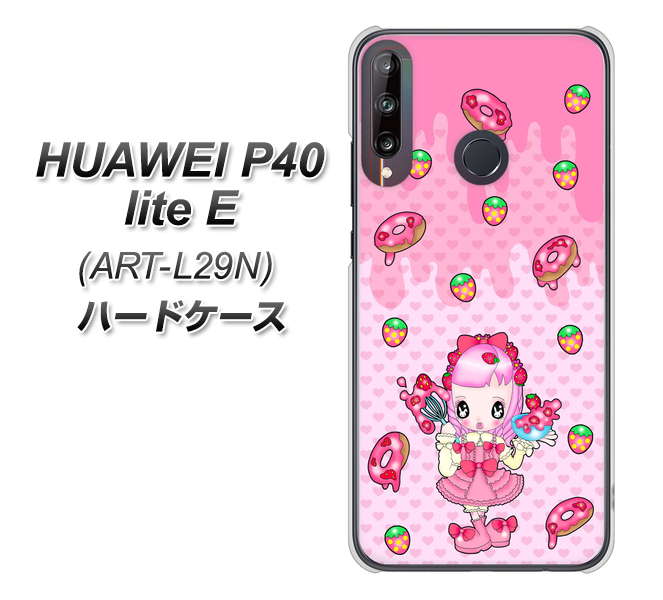 HUAWEI(ファーウェイ) P40 lite E ART-L29N 高画質仕上げ 背面印刷 ハードケース【AG816 ストロベリードーナツ(水玉ピンク)】