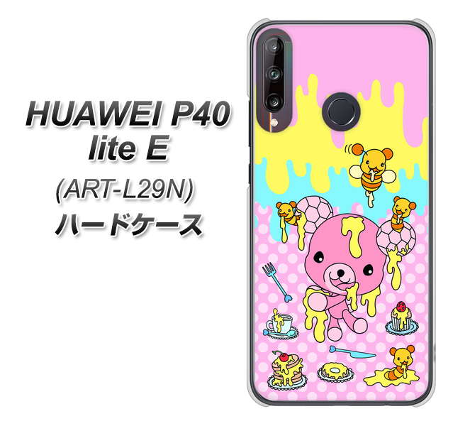 HUAWEI(ファーウェイ) P40 lite E ART-L29N 高画質仕上げ 背面印刷 ハードケース【AG822 ハニベア(水玉ピンク)】